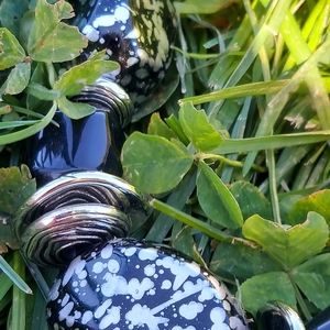 Black White silver art necklace